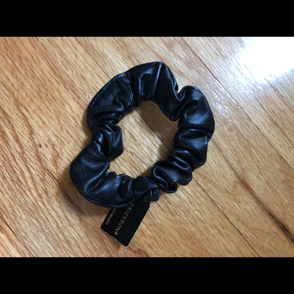 Vegan black leather scrunchie